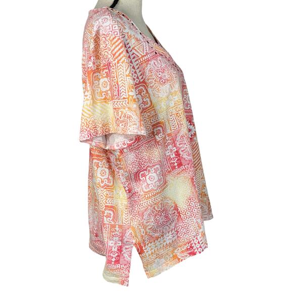 Alfred Dunner 1X-Large Top Geometric V-Neck Embellished Cap Sleeve Slits Stretch - Picture 3 of 7